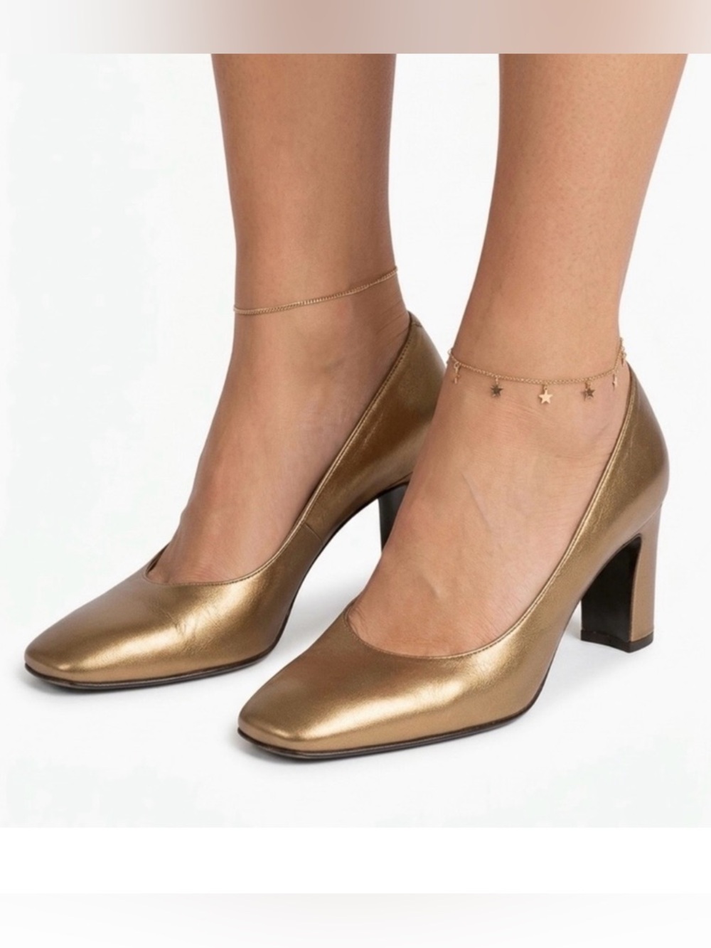 STUART WEITZMAN Gold Metallic 3” Block Heel Leather Pumps Size US 6.5B